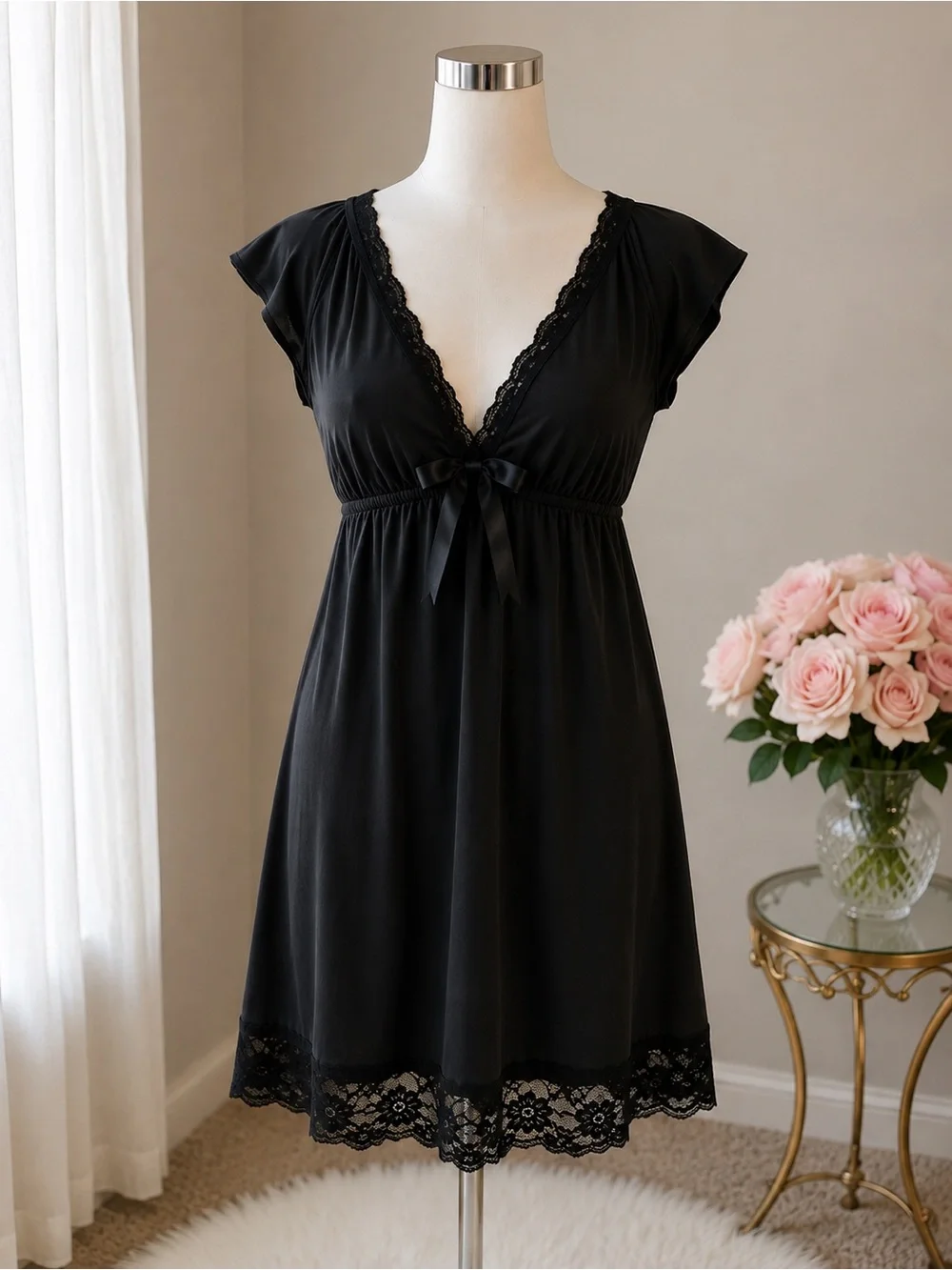 Black Lace-Trim Sleep Chemise